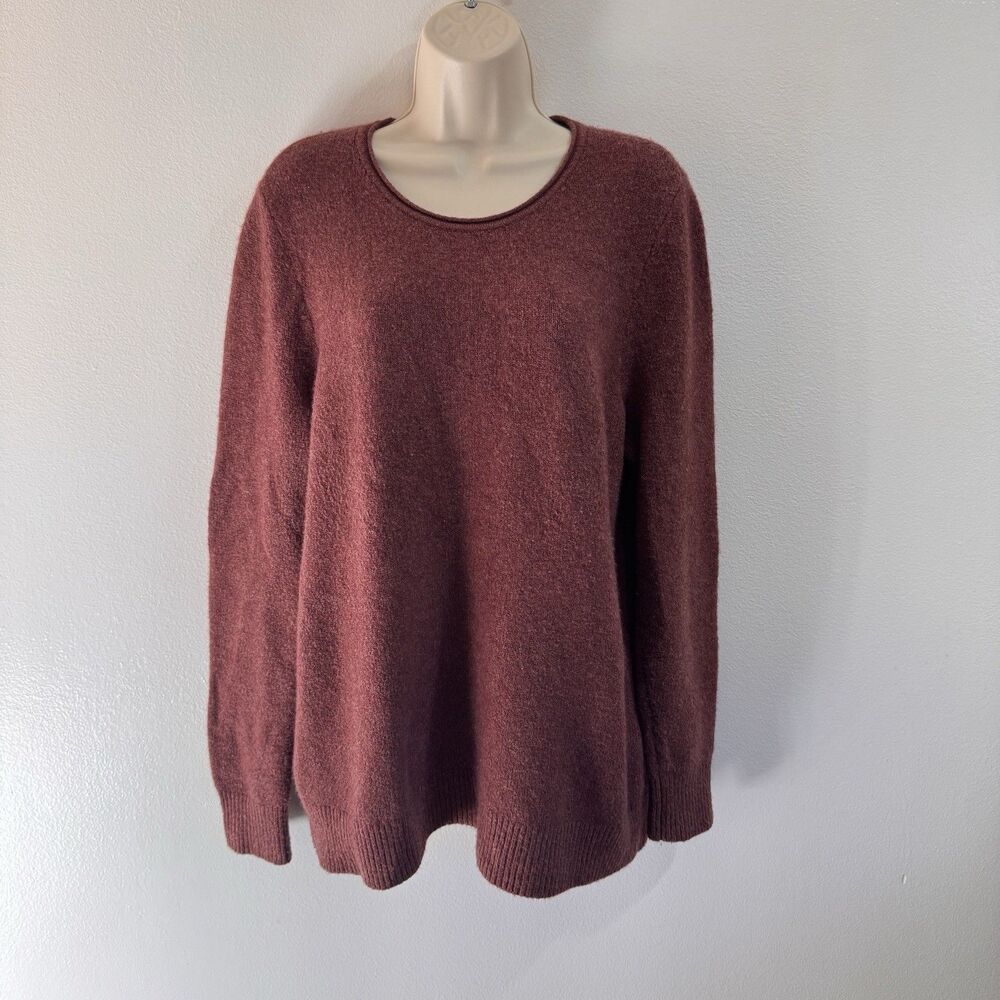 Lands' End Sweater Womens L 14-16 Cocoa Brown Wool Alpaca Knit Stretch Granola
